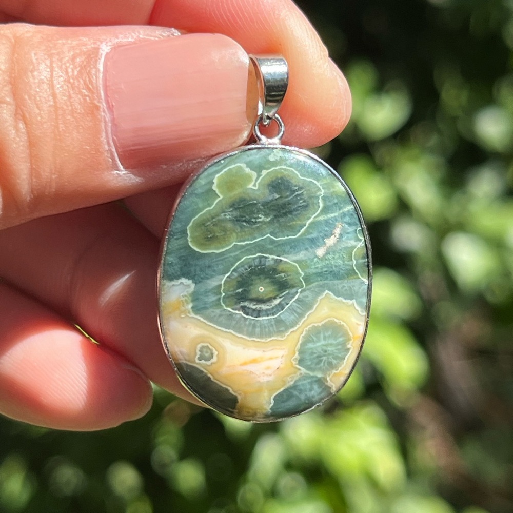 Small Silver Plated Ocean Jasper Pendant Palo - Picture 7 of 7